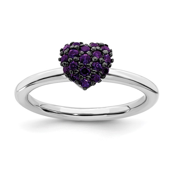 Sterling Silver Stackable Expressions Gemstone Heart Rings