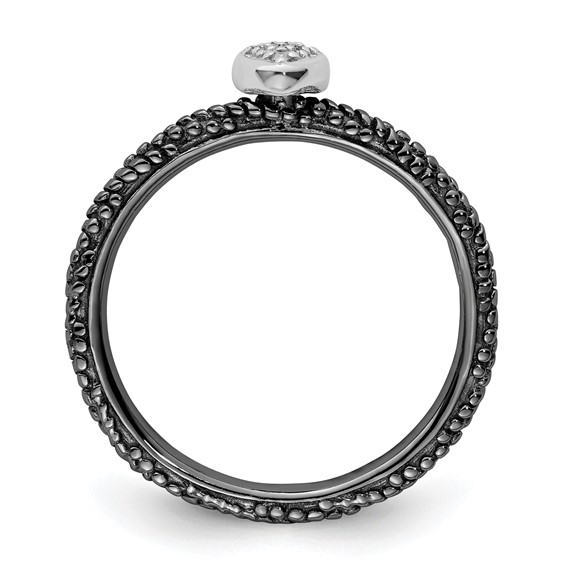 Sterling Silver Diamond Stackable Expressions Ruthenium Plated Heart Ring