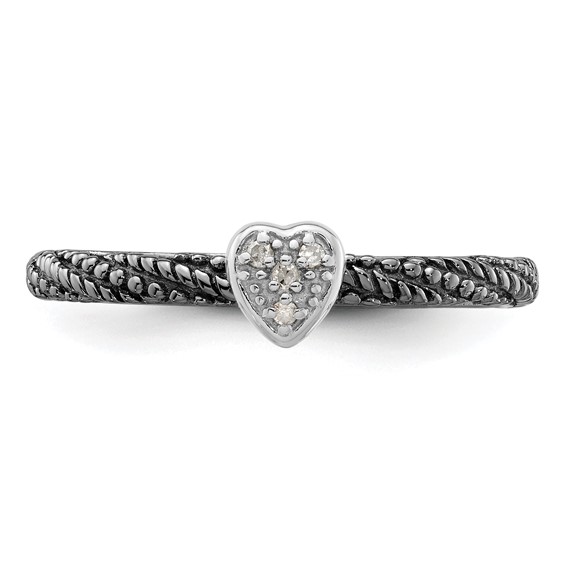 Sterling Silver Diamond Stackable Expressions Ruthenium Plated Heart Ring