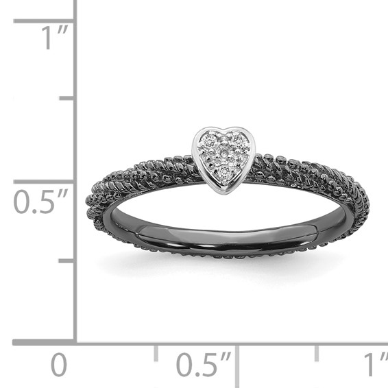 Sterling Silver Diamond Stackable Expressions Ruthenium Plated Heart Ring
