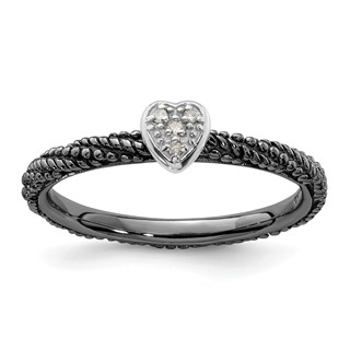 Sterling Silver Diamond Stackable Expressions Ruthenium Plated Heart Ring