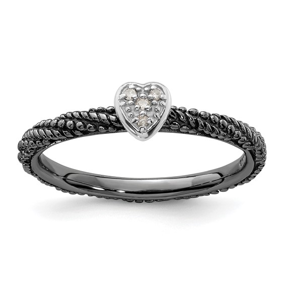 Sterling Silver Diamond Stackable Expressions Ruthenium Plated Heart Ring