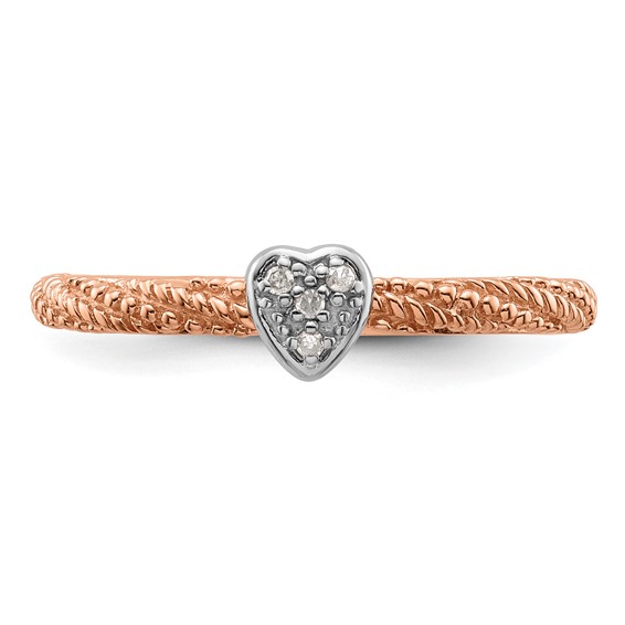 Sterling Silver Diamond Stackable Expressions Rose Gold Plated Heart Ring