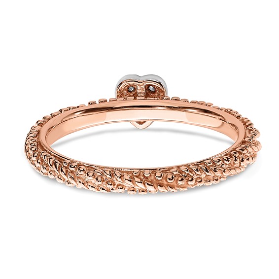 Sterling Silver Diamond Stackable Expressions Rose Gold Plated Heart Ring