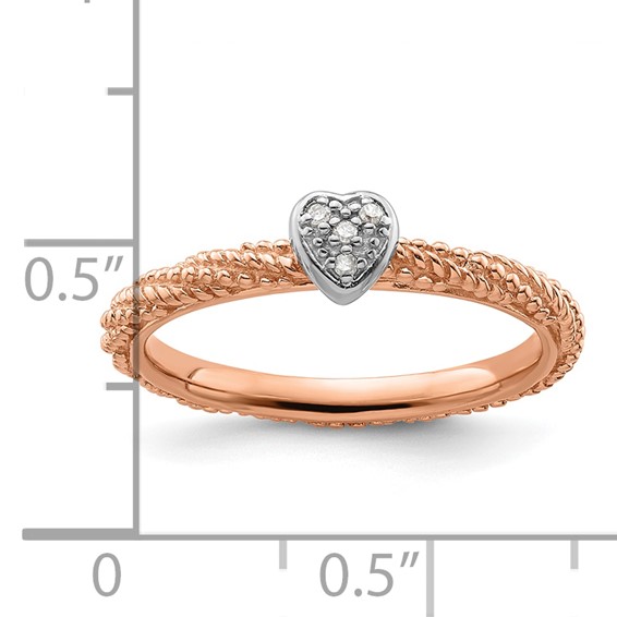 Sterling Silver Diamond Stackable Expressions Rose Gold Plated Heart Ring