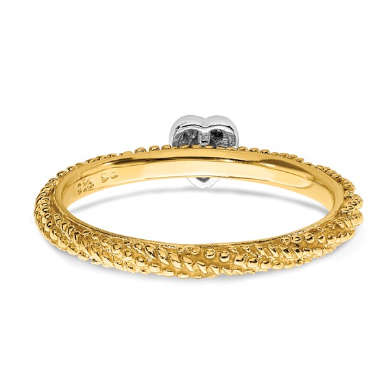 Sterling Silver Diamond Stackable Expressions Yellow Gold Plated Heart Ring