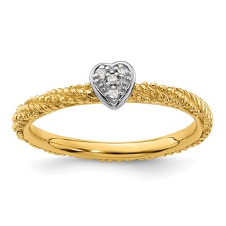 Sterling Silver Diamond Stackable Expressions Yellow Gold Plated Heart Ring