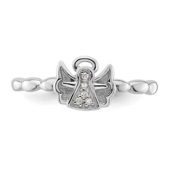 Sterling Silver Stackable Expressions Polished Diamond Angel w/halo Ring