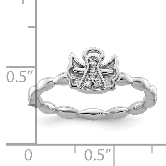 Sterling Silver Stackable Expressions Polished Diamond Angel w/halo Ring