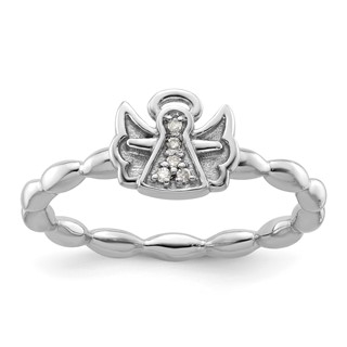 Sterling Silver Stackable Expressions Polished Diamond Angel w/halo Ring