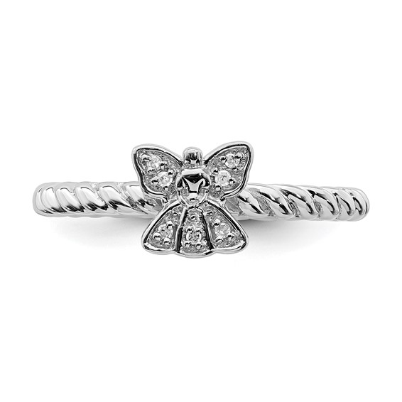 Sterling Silver Stackable Expressions Polished Diamond Angel Ring