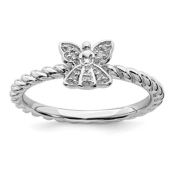 Sterling Silver Stackable Expressions Polished Diamond Angel Ring