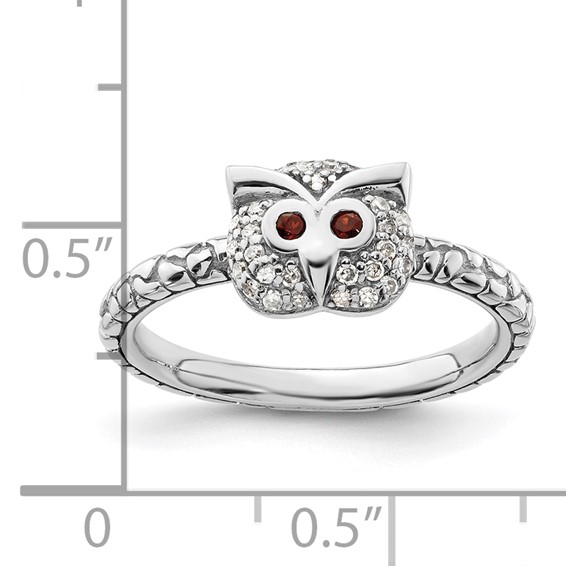 Sterling Silver Stackable Expressions Garnet & Diamond Owl Ring