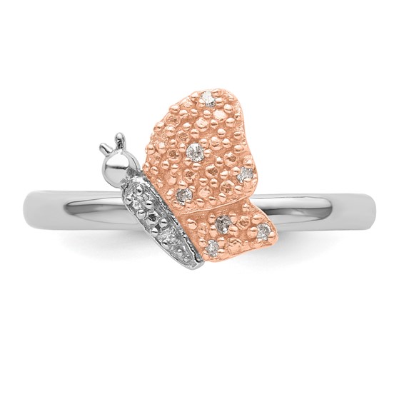 Sterling Silver/Rose Gold-plated Stackable Expressions Diam. Butterfly Ring