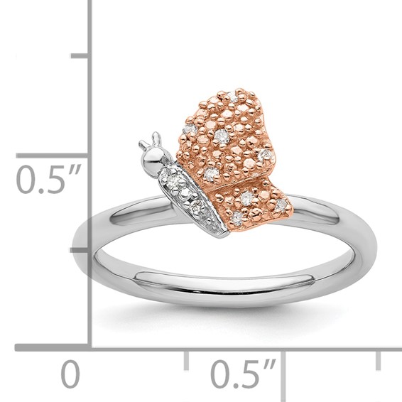 Sterling Silver/Rose Gold-plated Stackable Expressions Diam. Butterfly Ring