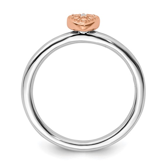 Sterling Silver/Rose Gold-plated Stackable Expressions Diamond Heart Ring