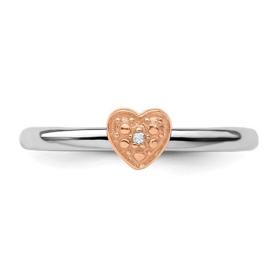 Sterling Silver/Rose Gold-plated Stackable Expressions Diamond Heart Ring
