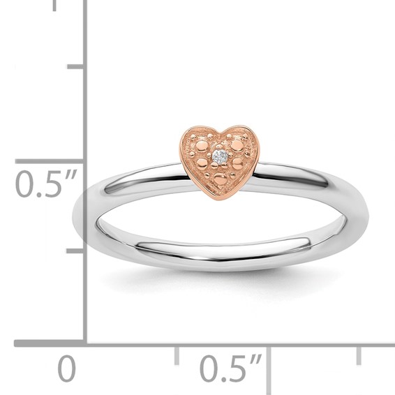 Sterling Silver/Rose Gold-plated Stackable Expressions Diamond Heart Ring