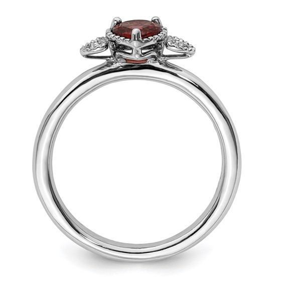 Sterling Silver Stackable Expressions Garnet & Diamond Hearts Ring