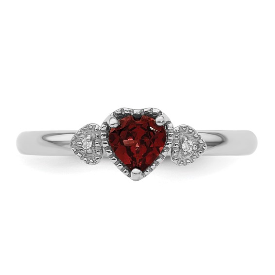 Sterling Silver Stackable Expressions Garnet & Diamond Hearts Ring