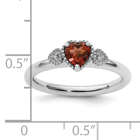 Sterling Silver Stackable Expressions Garnet & Diamond Hearts Ring