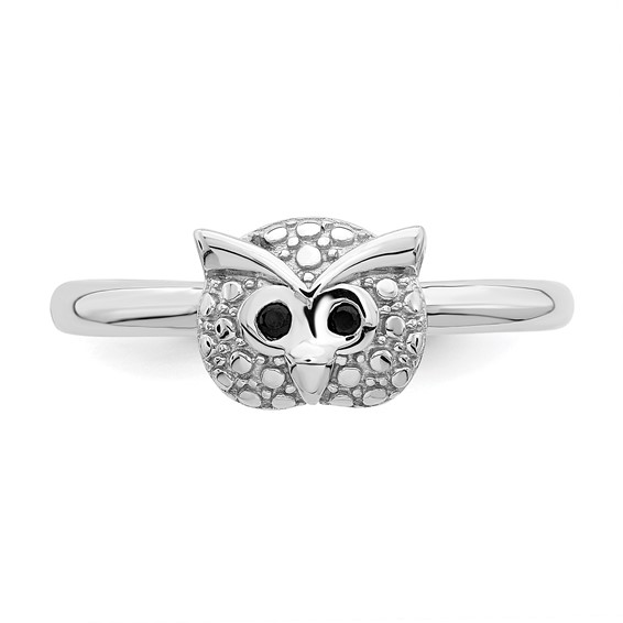 Sterling Silver Stackable Expressions Polished Onyx Owl Ring