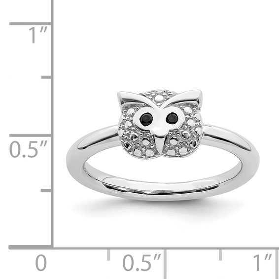 Sterling Silver Stackable Expressions Polished Onyx Owl Ring