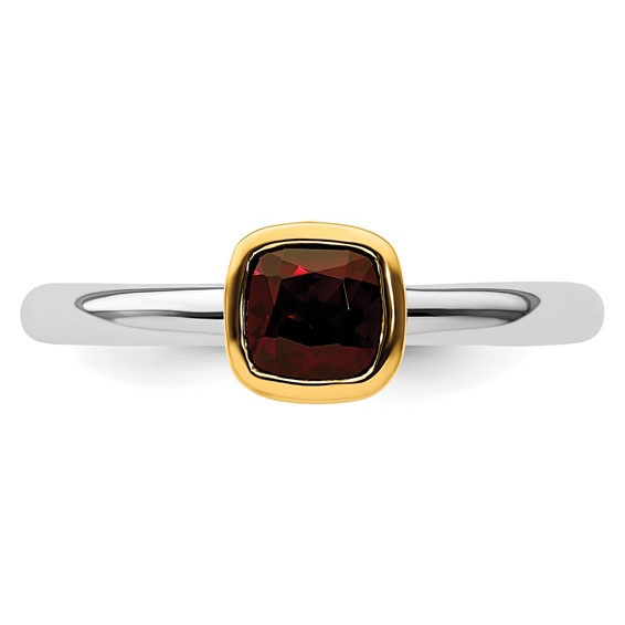 Sterling Silver Stackable Expression Gold-Plated Gemstone Rings
