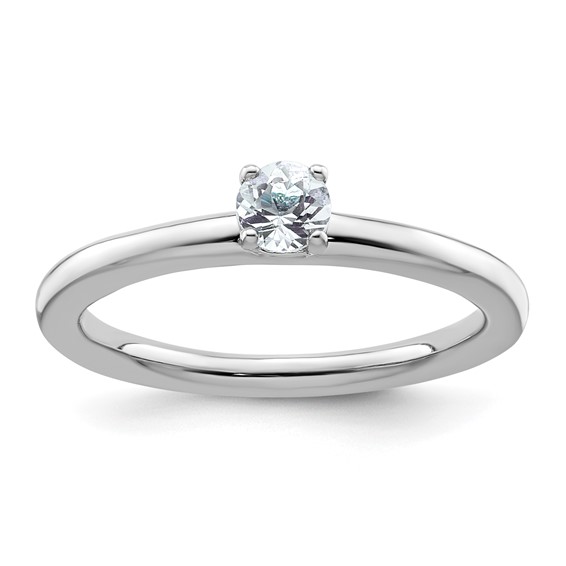 Sterling Silver Stackable Expressions Rhodium Aquamarine Ring