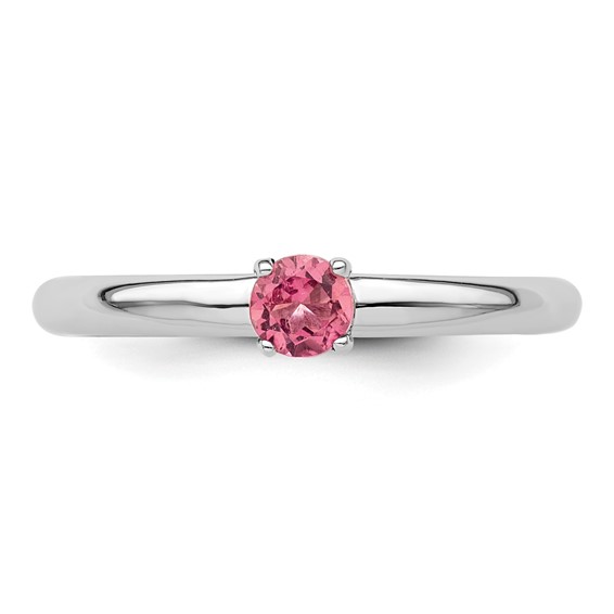 Sterling Silver Stackable Expressions Rhodium Pink Tourmaline Ring