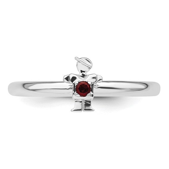 Sterling Silver Stackable Expressions Rhodium Garnet Boy Ring
