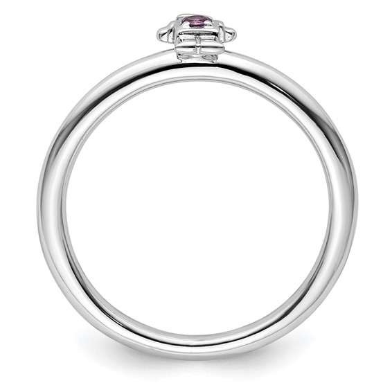 Sterling Silver Stackable Expressions Rhodium Amethyst Boy Ring