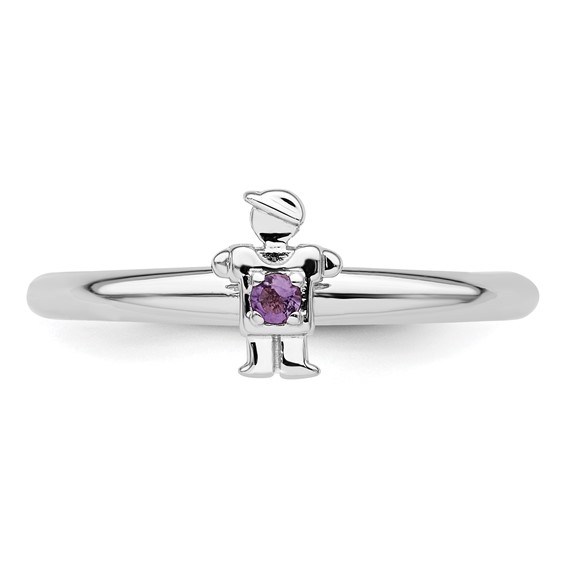 Sterling Silver Stackable Expressions Rhodium Amethyst Boy Ring