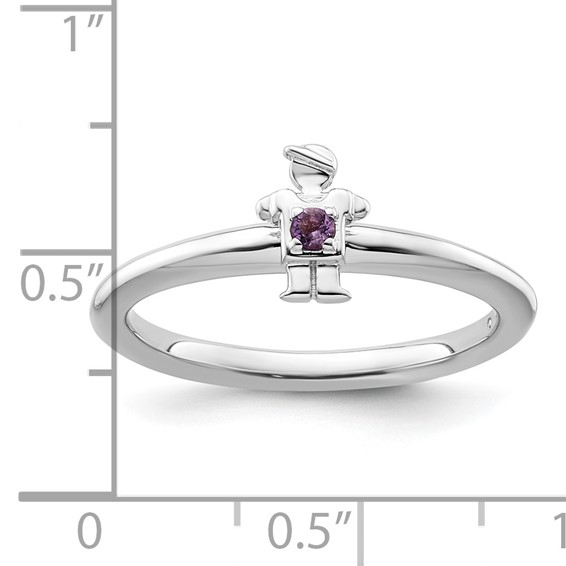 Sterling Silver Stackable Expressions Rhodium Amethyst Boy Ring