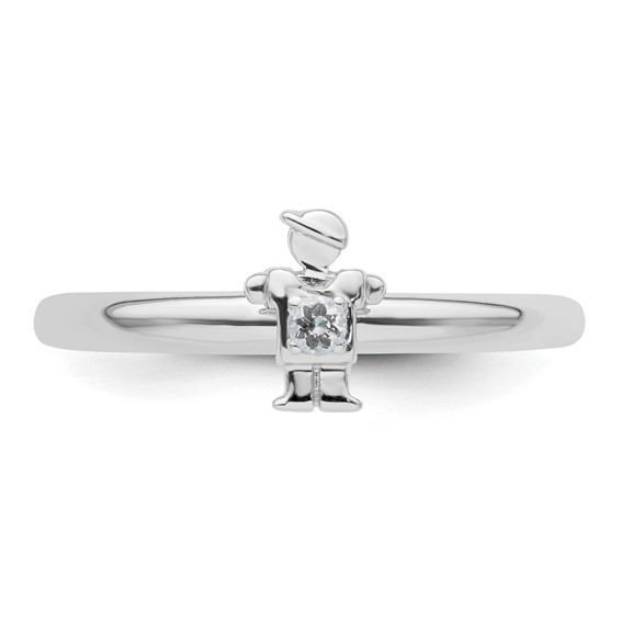 Sterling Silver Stackable Expressions Rhodium Aquamarine Boy Ring