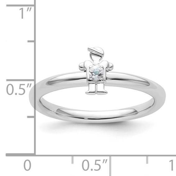 Sterling Silver Stackable Expressions Rhodium Aquamarine Boy Ring