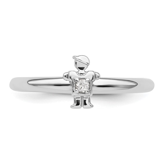 Sterling Silver Stackable Expressions Rhodium White Topaz Boy Ring