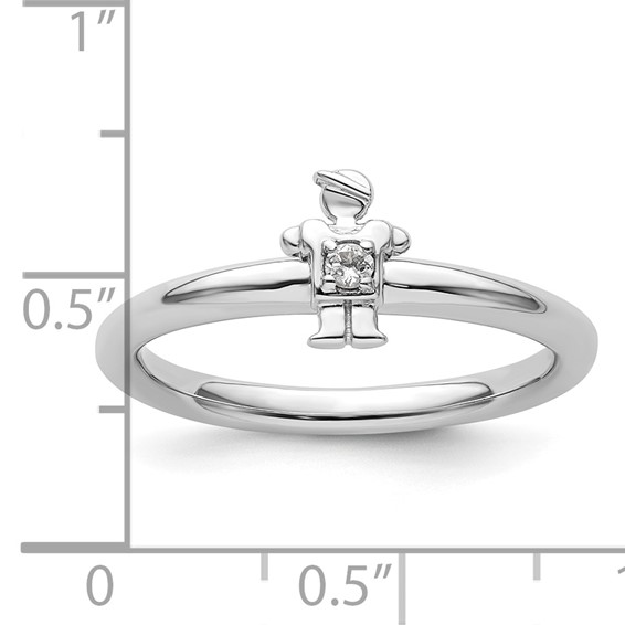 Sterling Silver Stackable Expressions Rhodium White Topaz Boy Ring