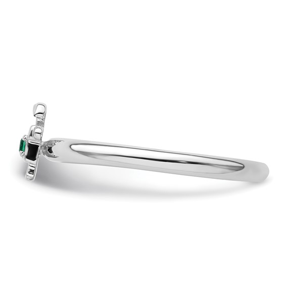 Sterling Silver Stackable Expressions Rhodium Cr. Emerald Boy Ring