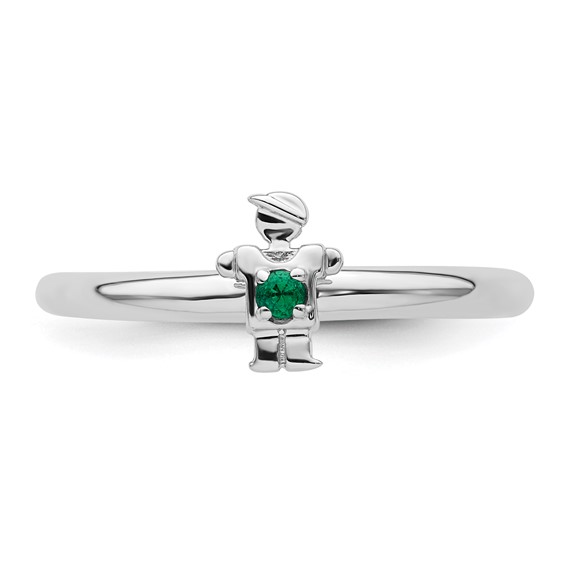 Sterling Silver Stackable Expressions Rhodium Cr. Emerald Boy Ring