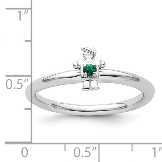 Sterling Silver Stackable Expressions Rhodium Cr. Emerald Boy Ring