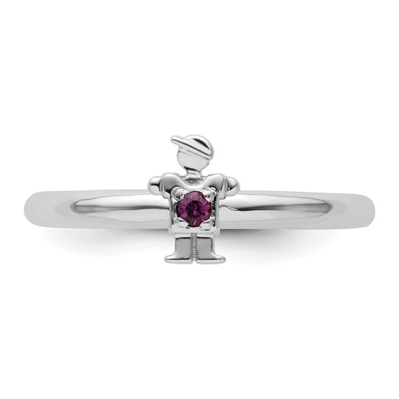Sterling Silver Stackable Expressions Rhodium Rhodolite Garnet Boy Ring
