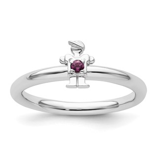 Sterling Silver Stackable Expressions Rhodium Rhodolite Garnet Boy Ring
