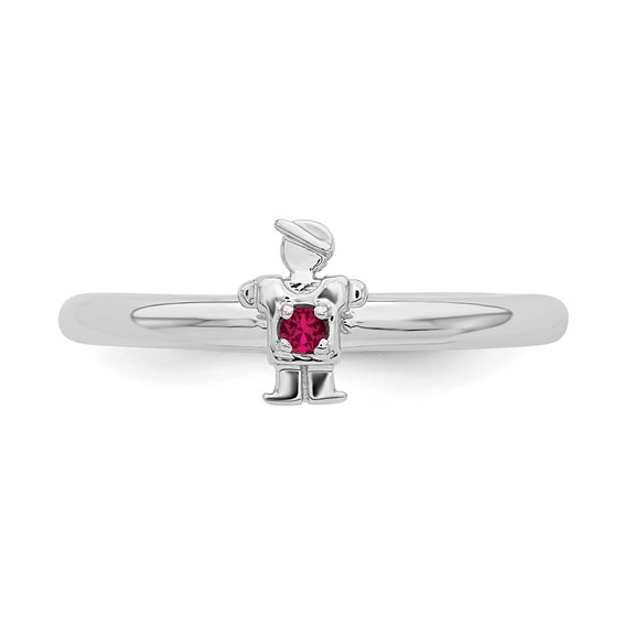 Sterling Silver Stackable Expressions Rhodium Cr. Ruby Boy Ring