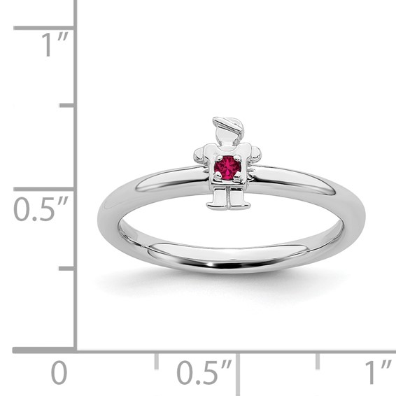 Sterling Silver Stackable Expressions Rhodium Cr. Ruby Boy Ring