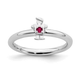 Sterling Silver Stackable Expressions Rhodium Cr. Ruby Boy Ring