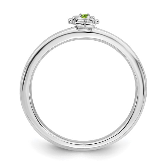 Sterling Silver Stackable Expressions Rhodium Peridot Boy Ring