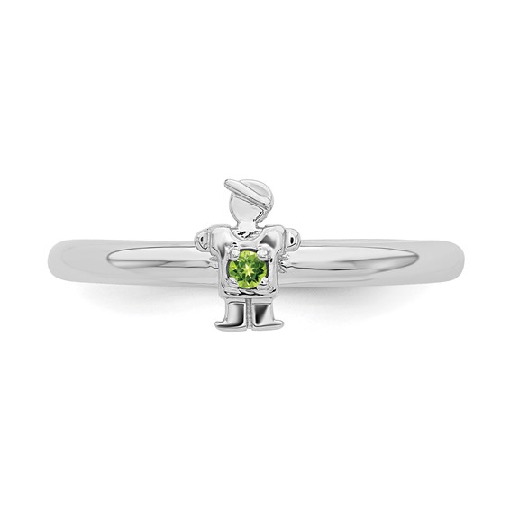 Sterling Silver Stackable Expressions Rhodium Peridot Boy Ring