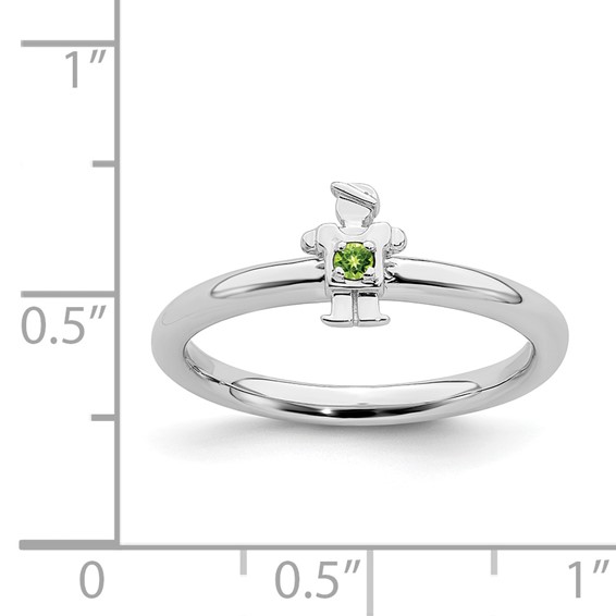 Sterling Silver Stackable Expressions Rhodium Peridot Boy Ring