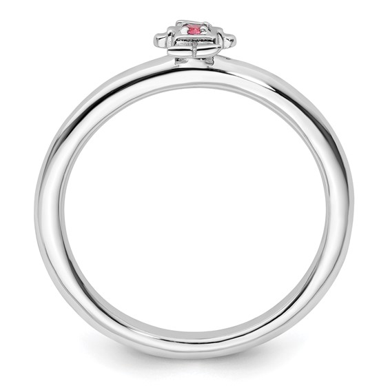 Sterling Silver Stackable Expressions Rhodium Pink Tourmaline Boy Ring